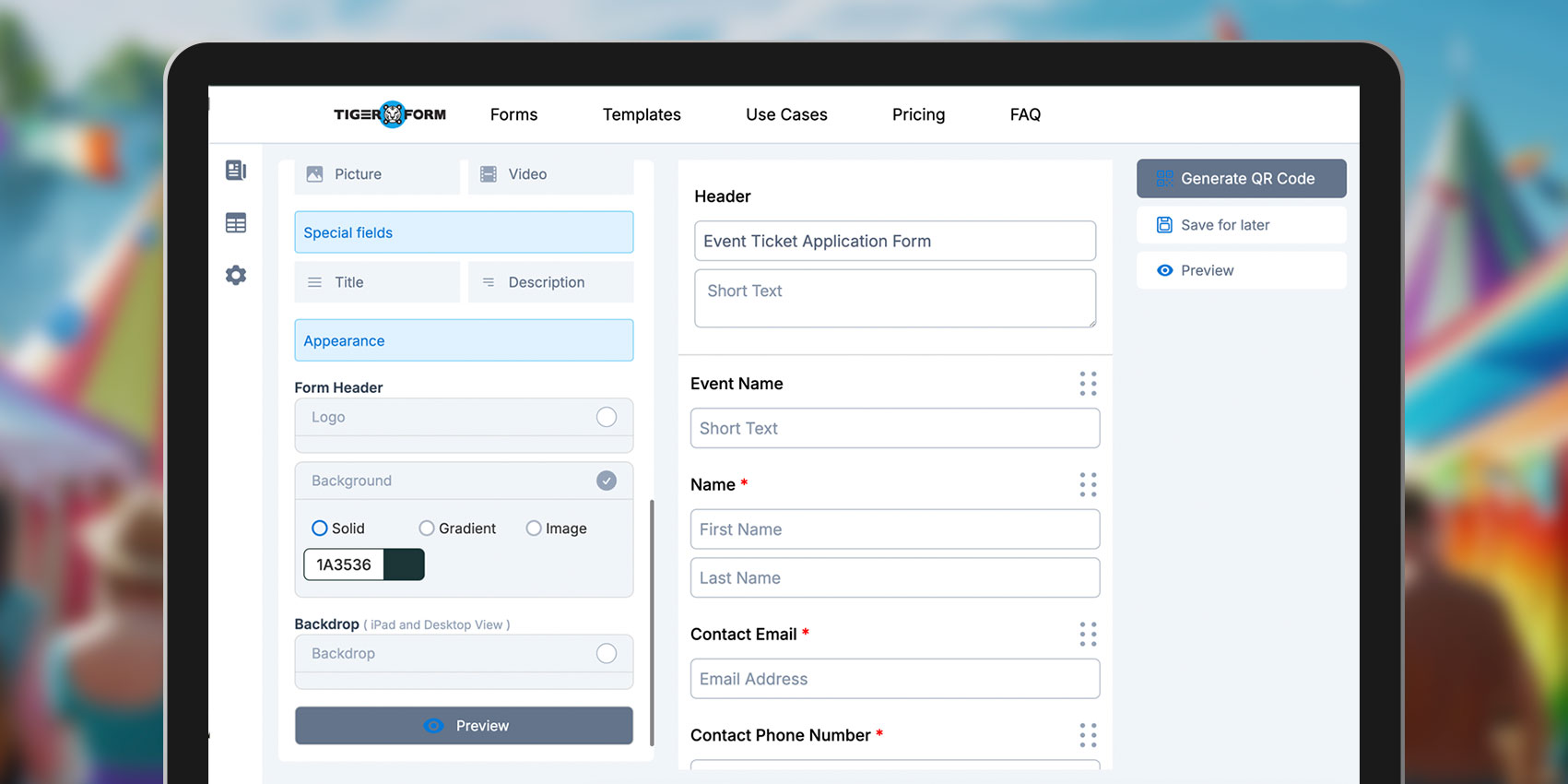 QR code form builder interface
