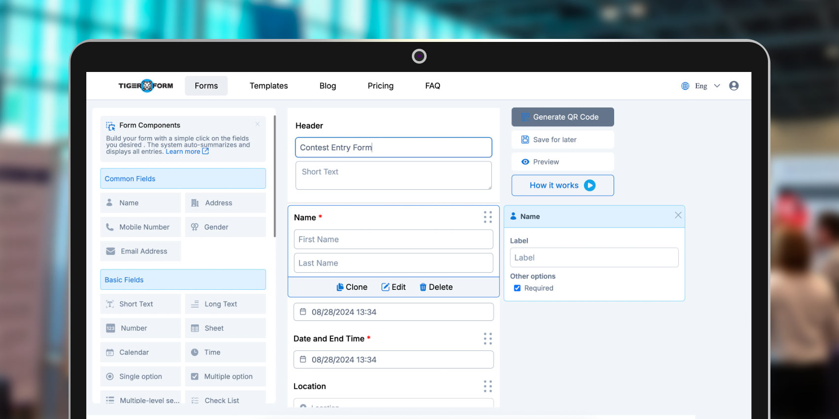 Form builder interface on screen