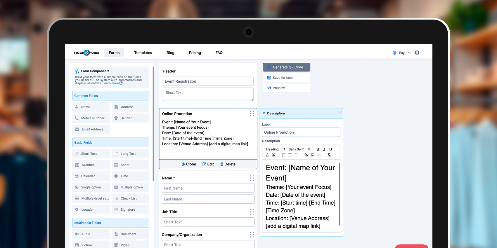 QR code form builder