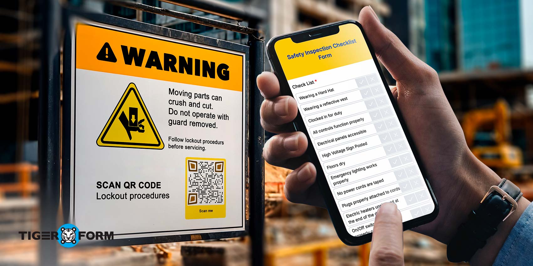 Worker scanning QR code form