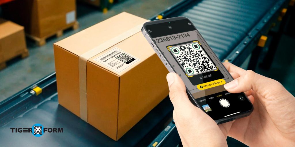 Worker scanning logistic QR code