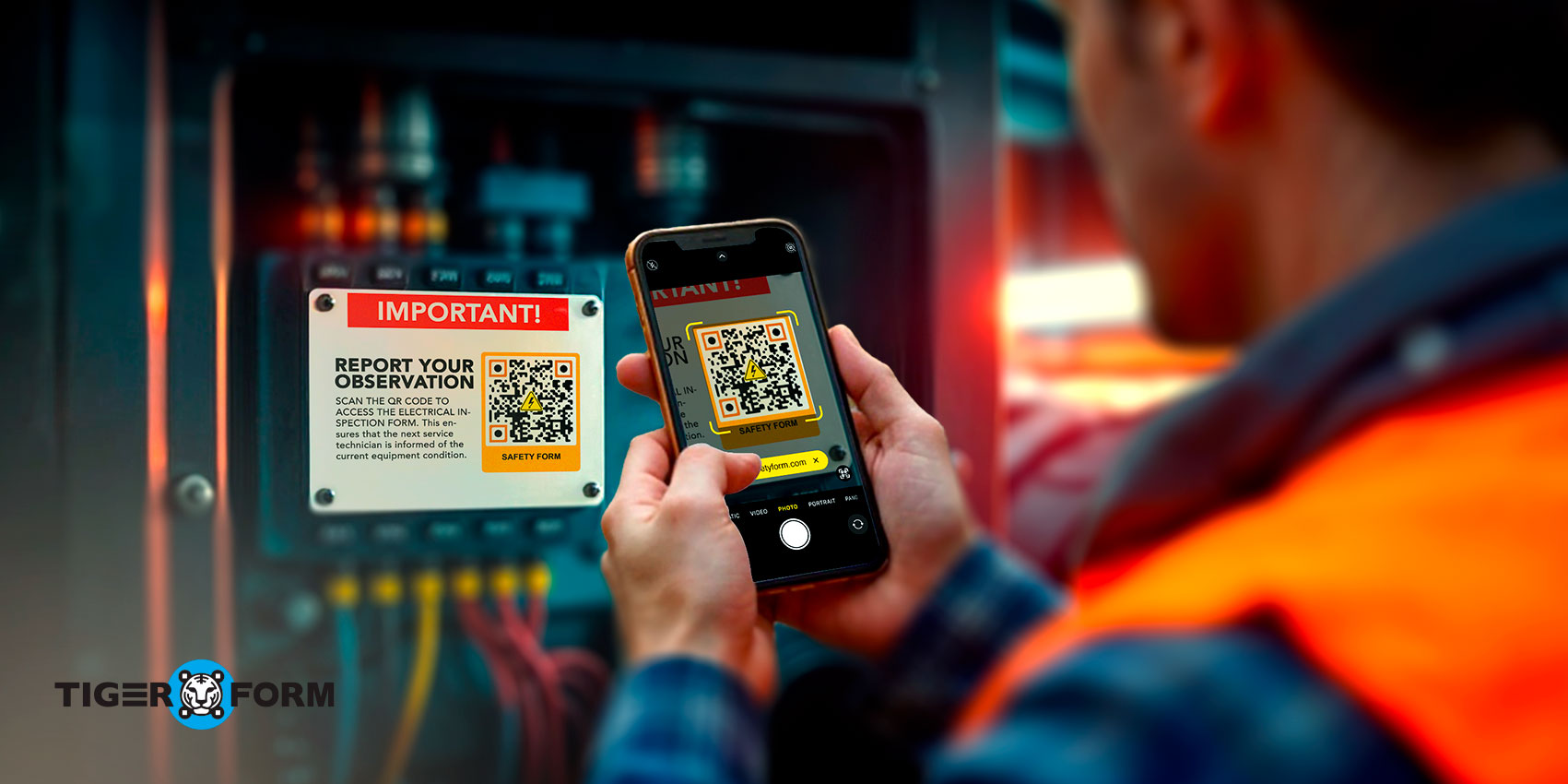 Field technician scanning QR code