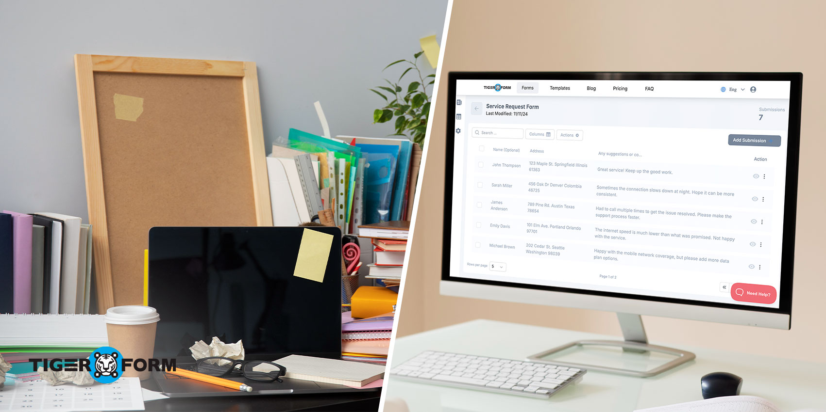 Comparison of service request forms
