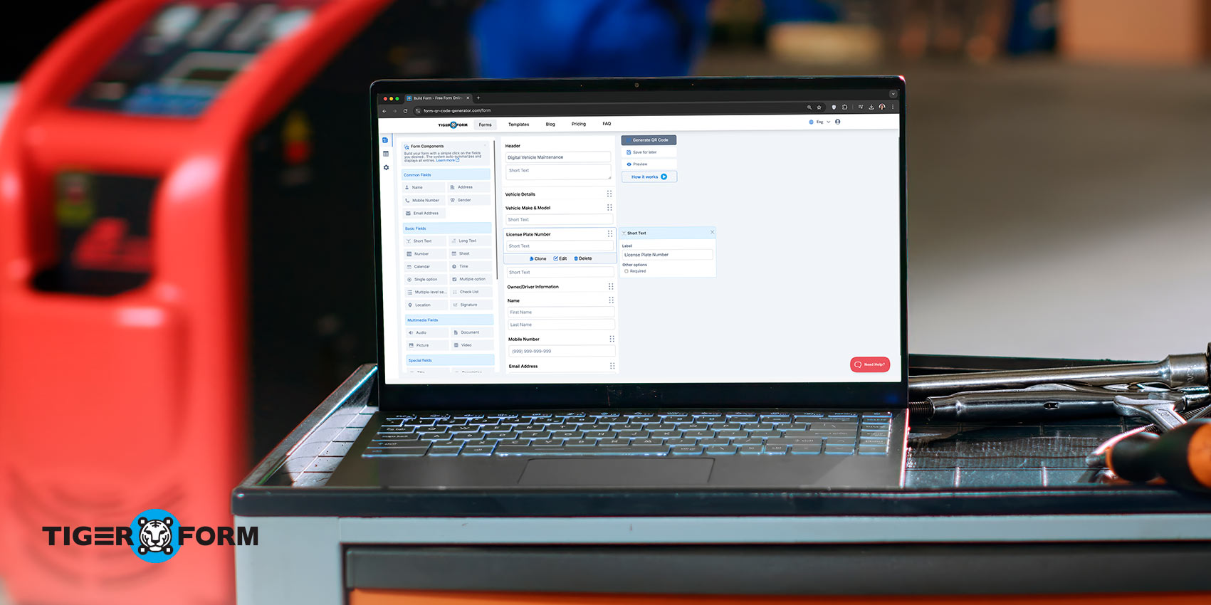 QR code form generator interface