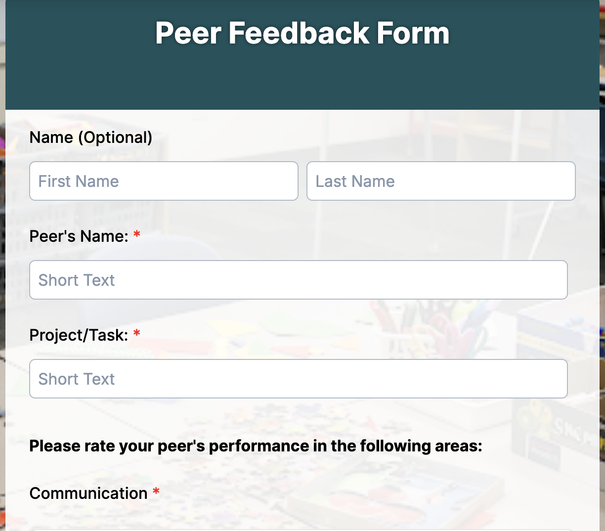 Peer Feedback Form Preview