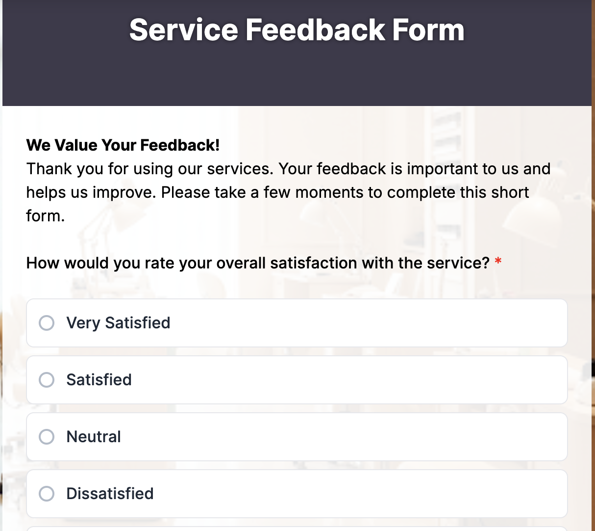 Service Feedback Form Preview