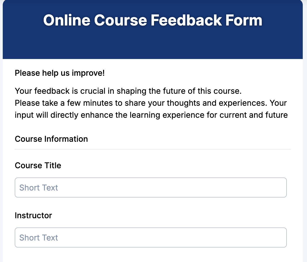 Online Course Feedback Form Preview