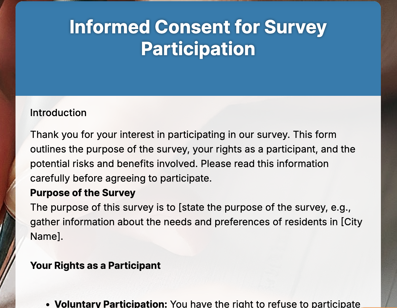 Informed Consent for Survey Participation Preview