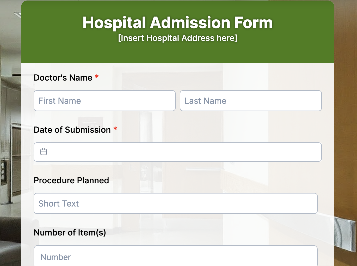 Hospital Admission Form Preview