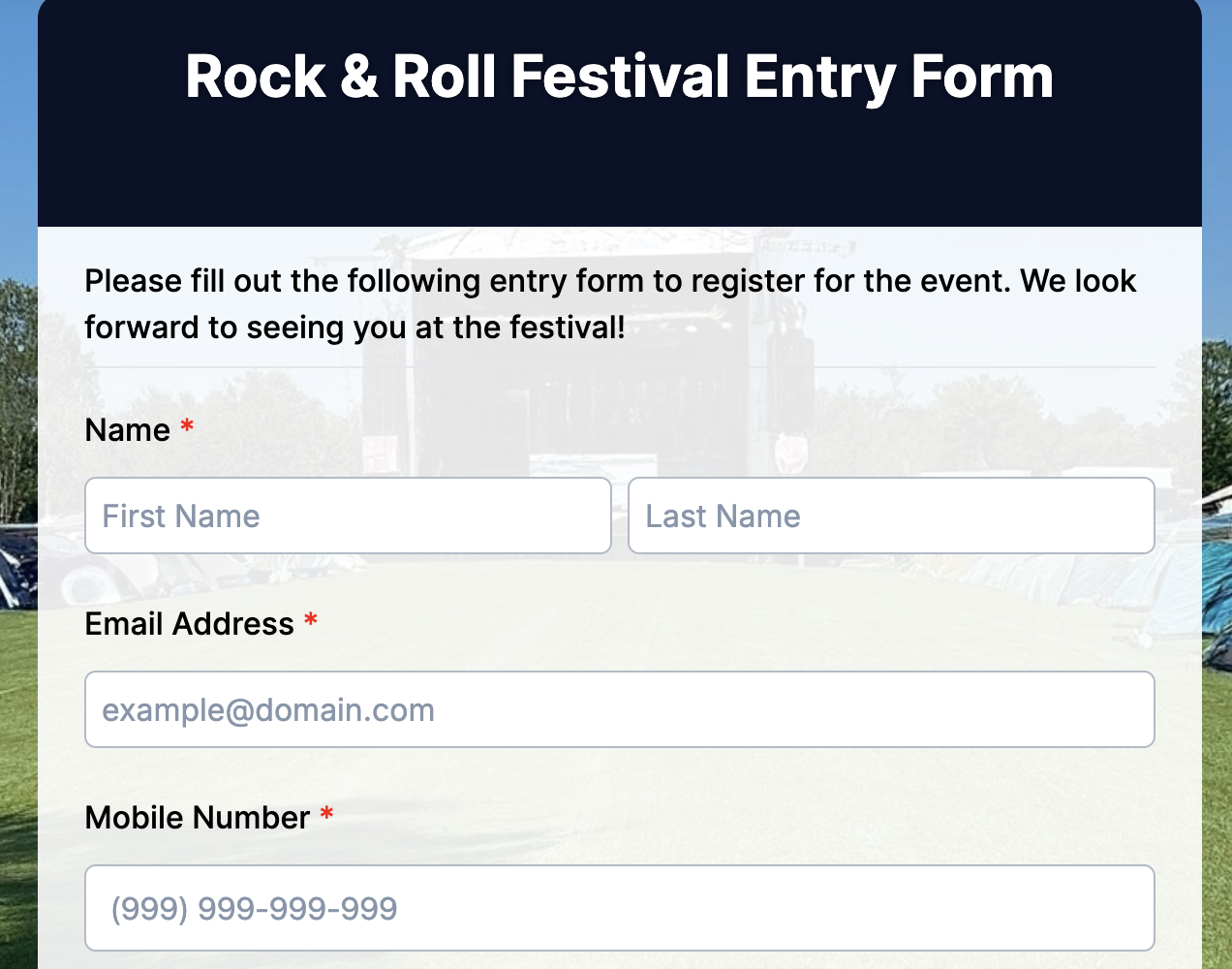 Rock & Roll Festival Entry Form Preview
