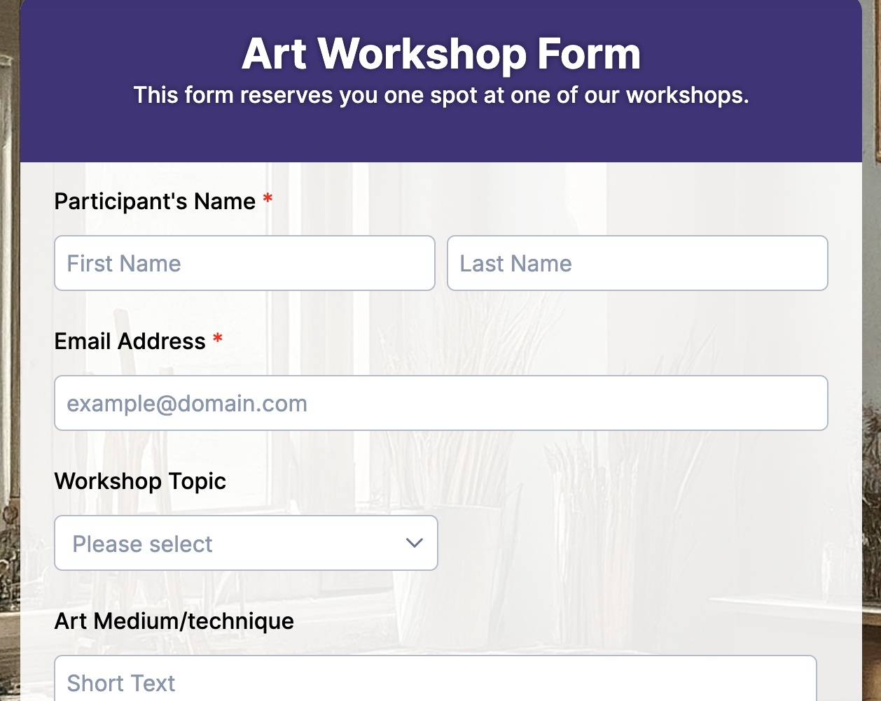 Workshop Forms Preview