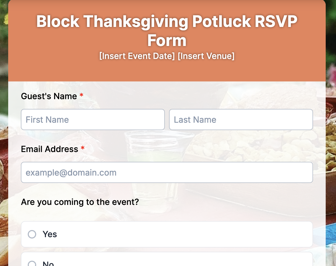 Thanksgiving Potluck RSVP Form Preview