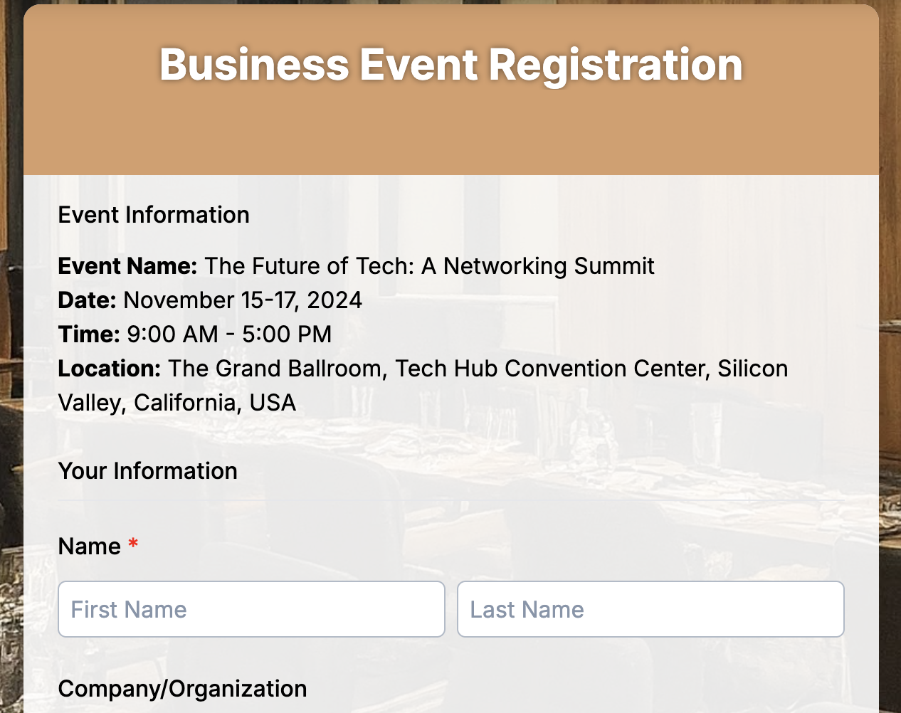 Business Event Registration Form Preview