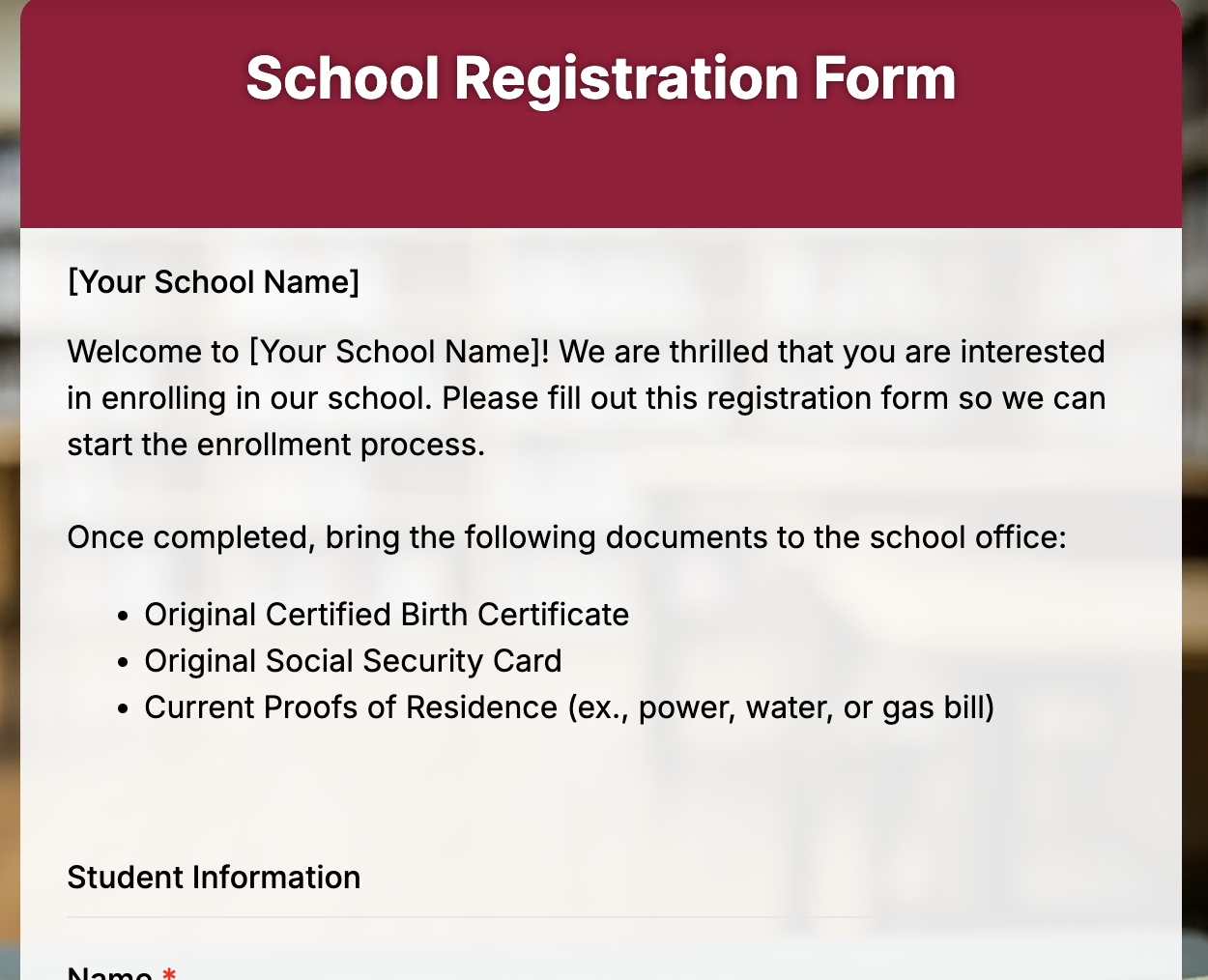 Educational Registration Forms Preview
