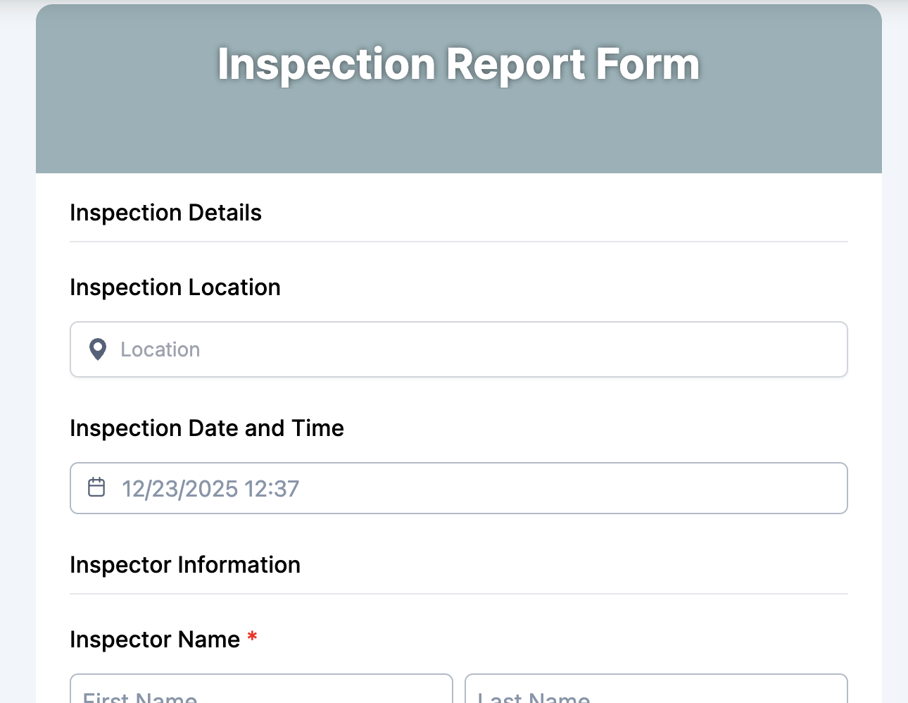 Inspection Report Form Preview