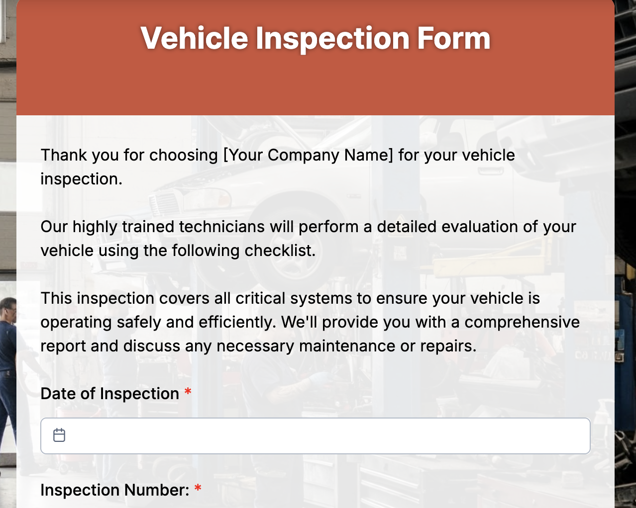 Vehicle Inspection Forms Preview