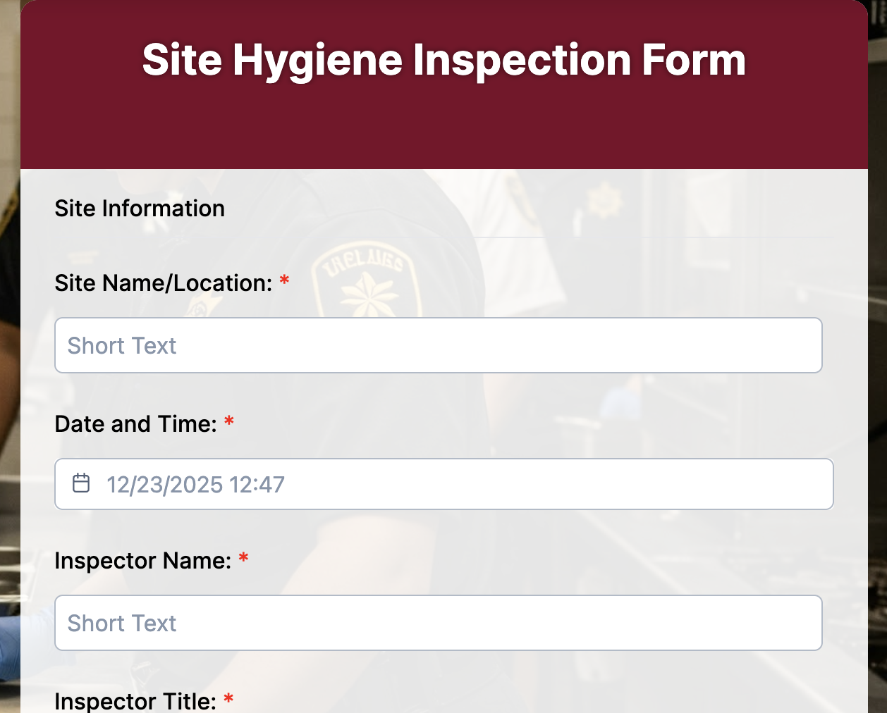 Site Hygiene Inspection Form Preview