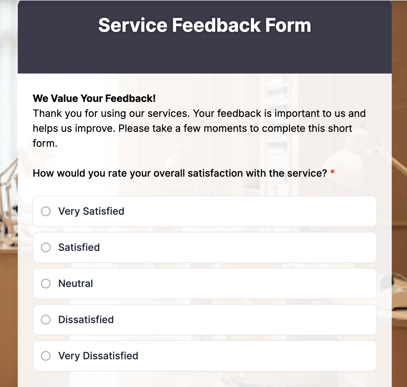 Service Feedback Form Preview