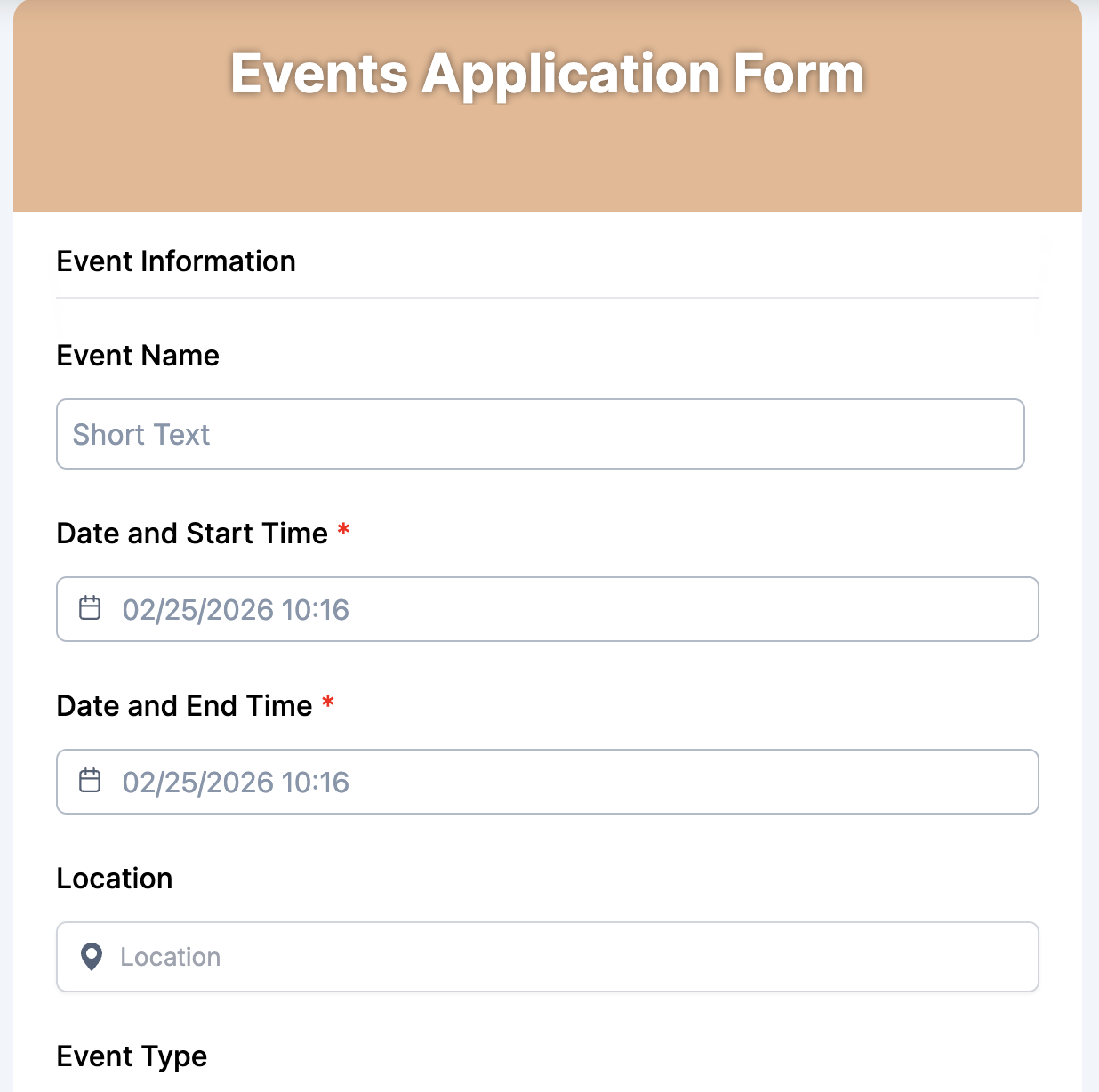 Events Application Form Preview
