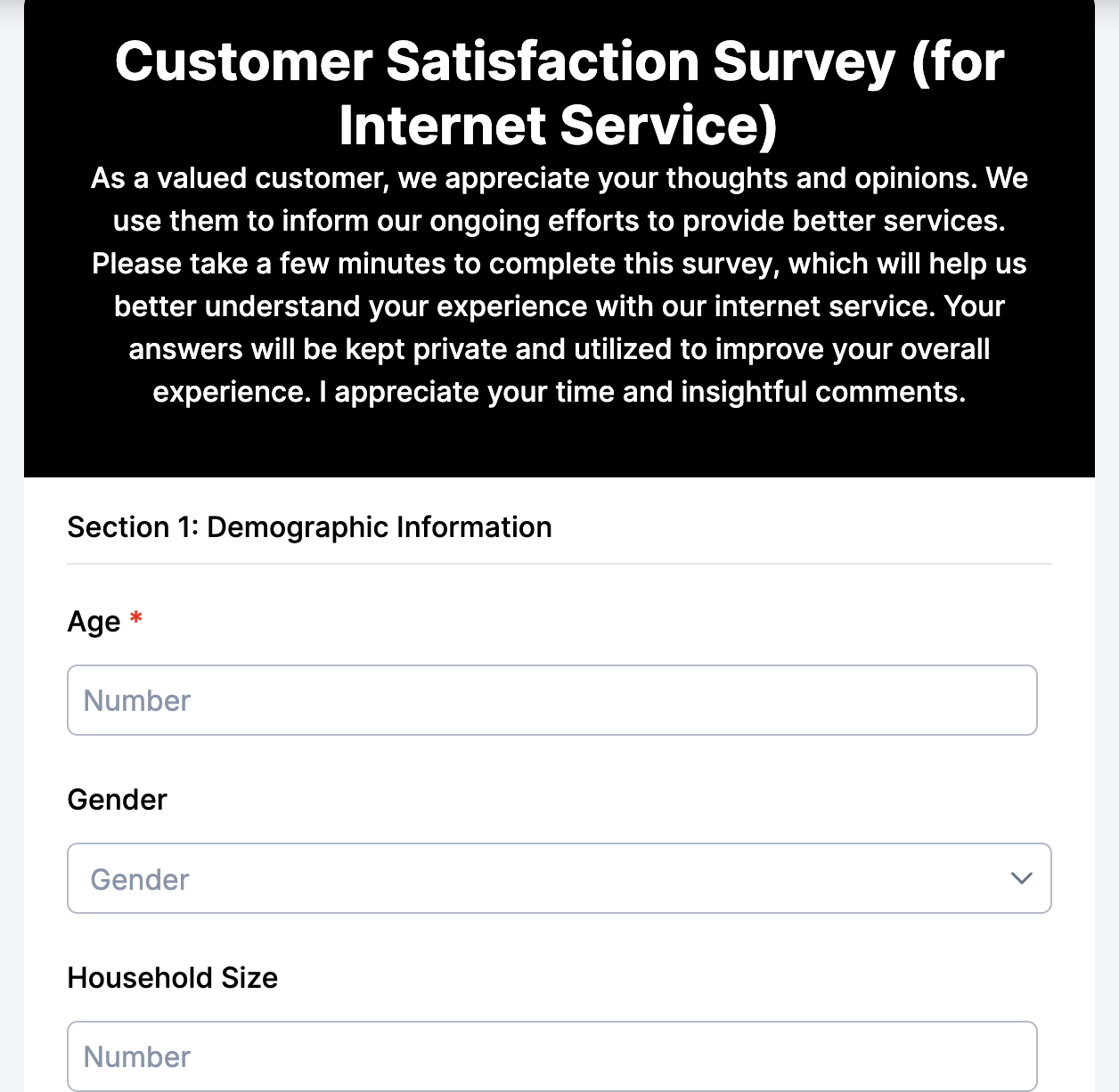 Customer Satisfaction Survey Form Preview