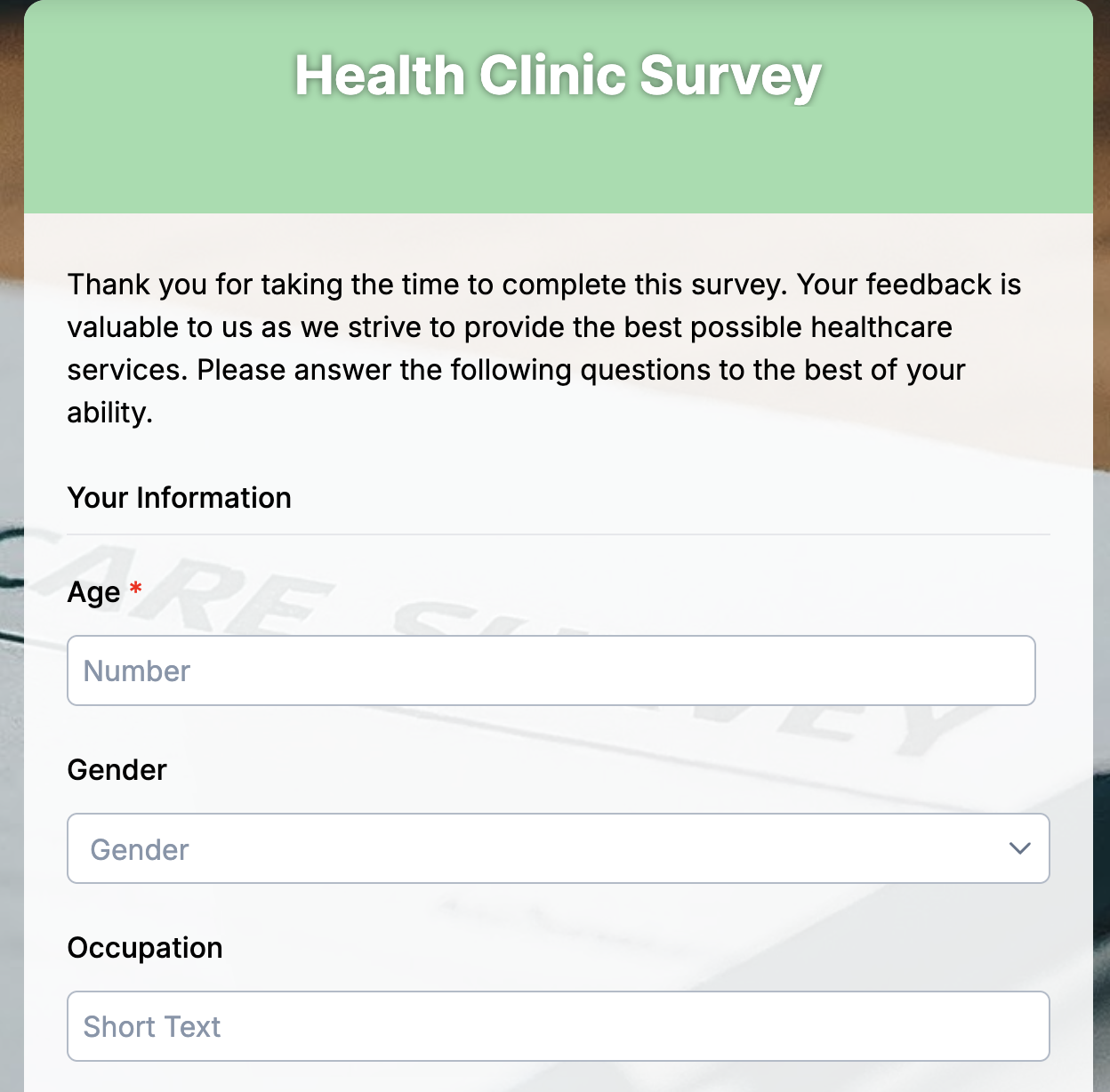 Health Clinic Survey Form Preview