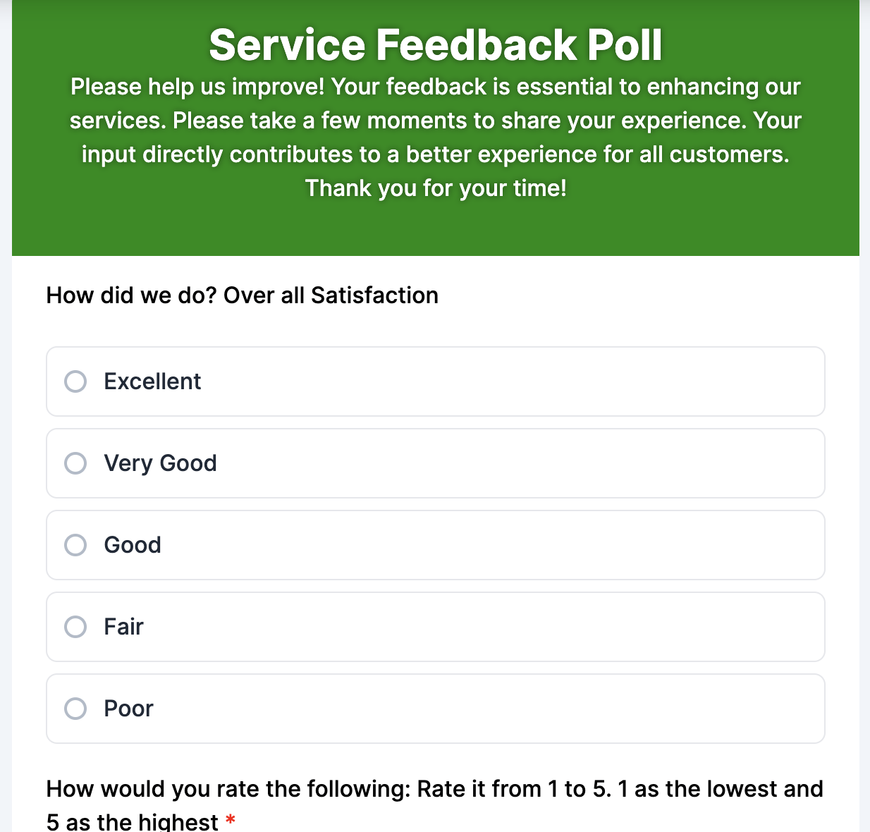 Service Feedback Poll Preview